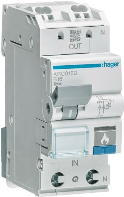 Hager Protection contre les défauts d'isolement 1P+N, 6kA, B-10A, 2M ARC910D (ARC910D)