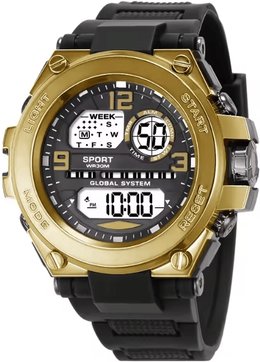 Inspire Essentials Mens Multifunction LED Sports Watch Waterproof Luminous gold