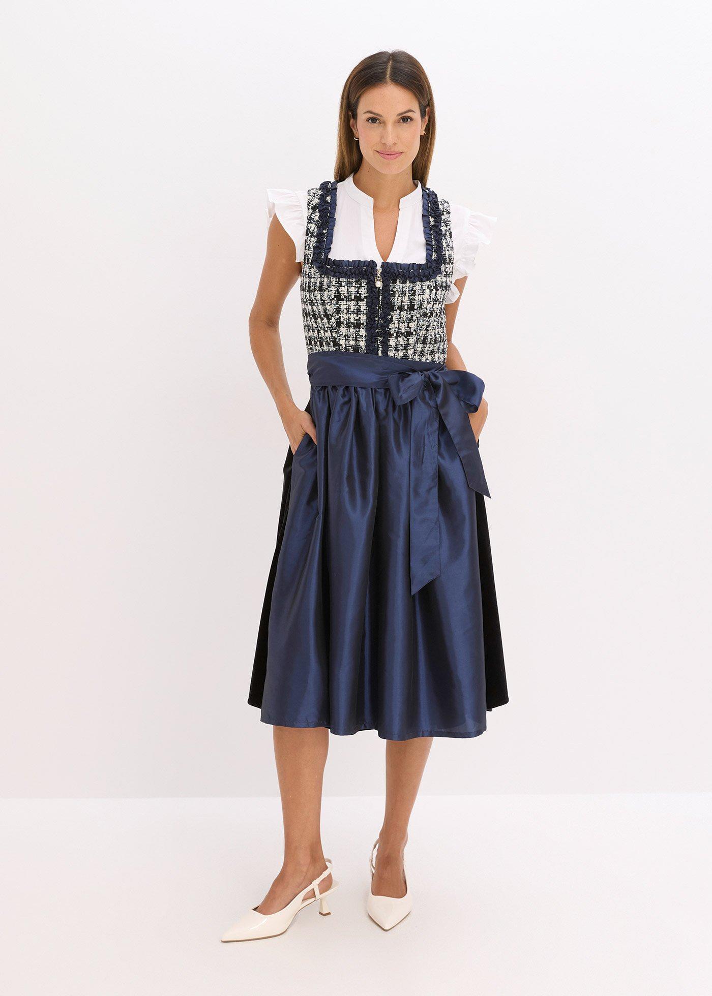 bonprix Dirndl und Schürze (2-tlg.Set), blau, Gr.40, Modern und feminin: Dirndl mit einer Boucleé-Mieder und Schürze aus glänzendem Satin