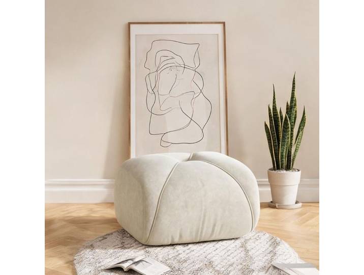 Grand pouf rectangulaire en chenille linen beige style contemporain 198 cm