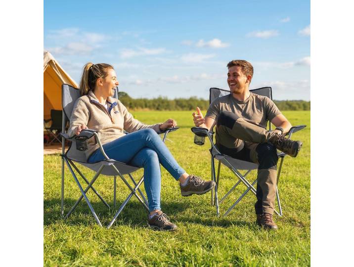 Outsunny Chaises Camping Métal Tissu Oxford Dossier Haut Lot de 2 Gris