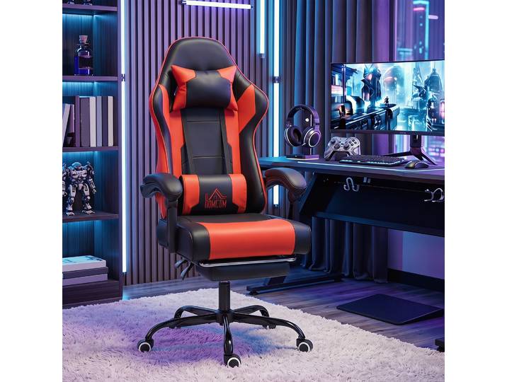 HOMCOM Chaise Gamer Massage Inclinable 155° Repose-pieds Rouge
