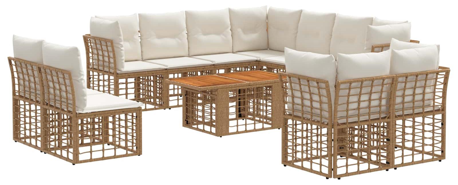 Gartensofa-set 12 stk. Natürlich und Cremweiß Poly-Rattan