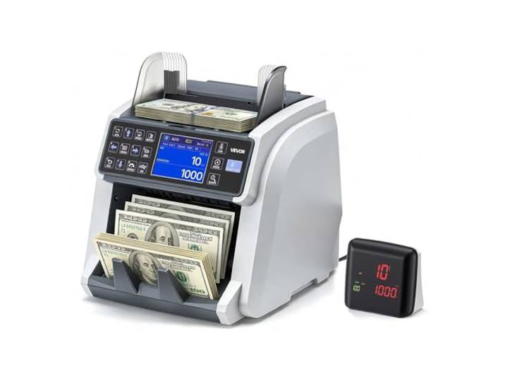 VEVOR Compteuse de Billets Multidevises et Valeurs Mixtes\, Détecteur de Faux Billets Contrefaçon par CIS/UV/MG/IR/DD/DBL/HLF/CHN\, pour Banque Caisse\, avec Écran Externe\, Vitesse de Comptage Réglable