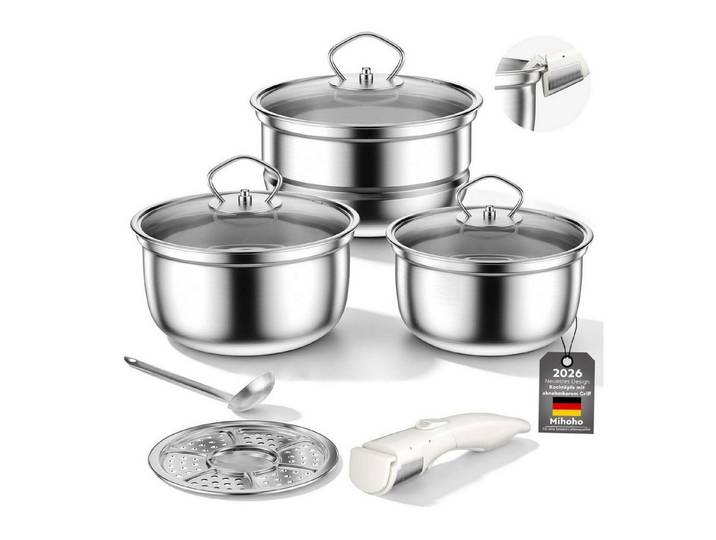 LuxusKollektion Topf-Set Edelstahl Topf-Set abnehmbarer Griff 9-teilig
