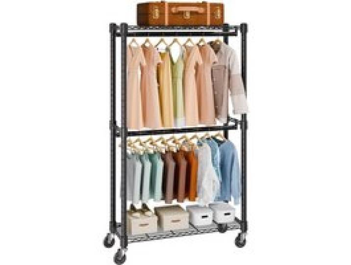 VEVOR Rollbarer Kleiderständer Garderobenständer 1 Kleiderstange, 2-lagig, 136 kg Belastbar Strapazierfähiger Rollbarer Kleiderständer für Schlafzimmer, Wäscheraum, Ankleidezimmer, Eingang usw.