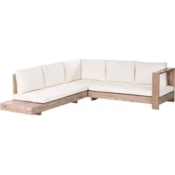 GARTENECKSOFA 5-Sitzer zertifiziertes Akazienholz linksseitig Cremeweiß Marettimo