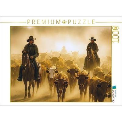 CALVENDO Puzzle Cowboys begleiten eine Rinderherde | 1000 Teile Lege-Größe 64x48cm Foto-Puzzle für glückliche Stunden