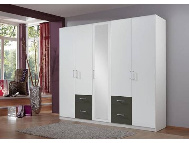 möbelando Drehtürenschrank >Freiburg< in Weiss + Graphit - 225x208x58cm (BxHxT)