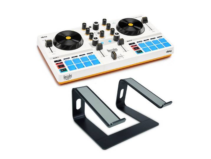 HERCULES DJ Controller Hercules DJControl Mix Ultra mobiler DJ-Controller mit Laptopständer, (Vorteils-Set mit Laptopständer), DJ-Controller