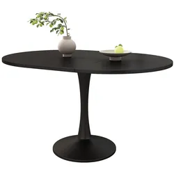 Merax Ausziehbarer Esstisch 100-140x100 cm, ovaler Esstisch mit MDF-Tischplatte & Eisengestell, 100 kg Belastbarkeit, Schwarz