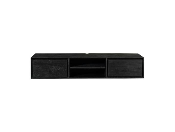Meuble tv suspendu noir 2 tiroirs 1 niche