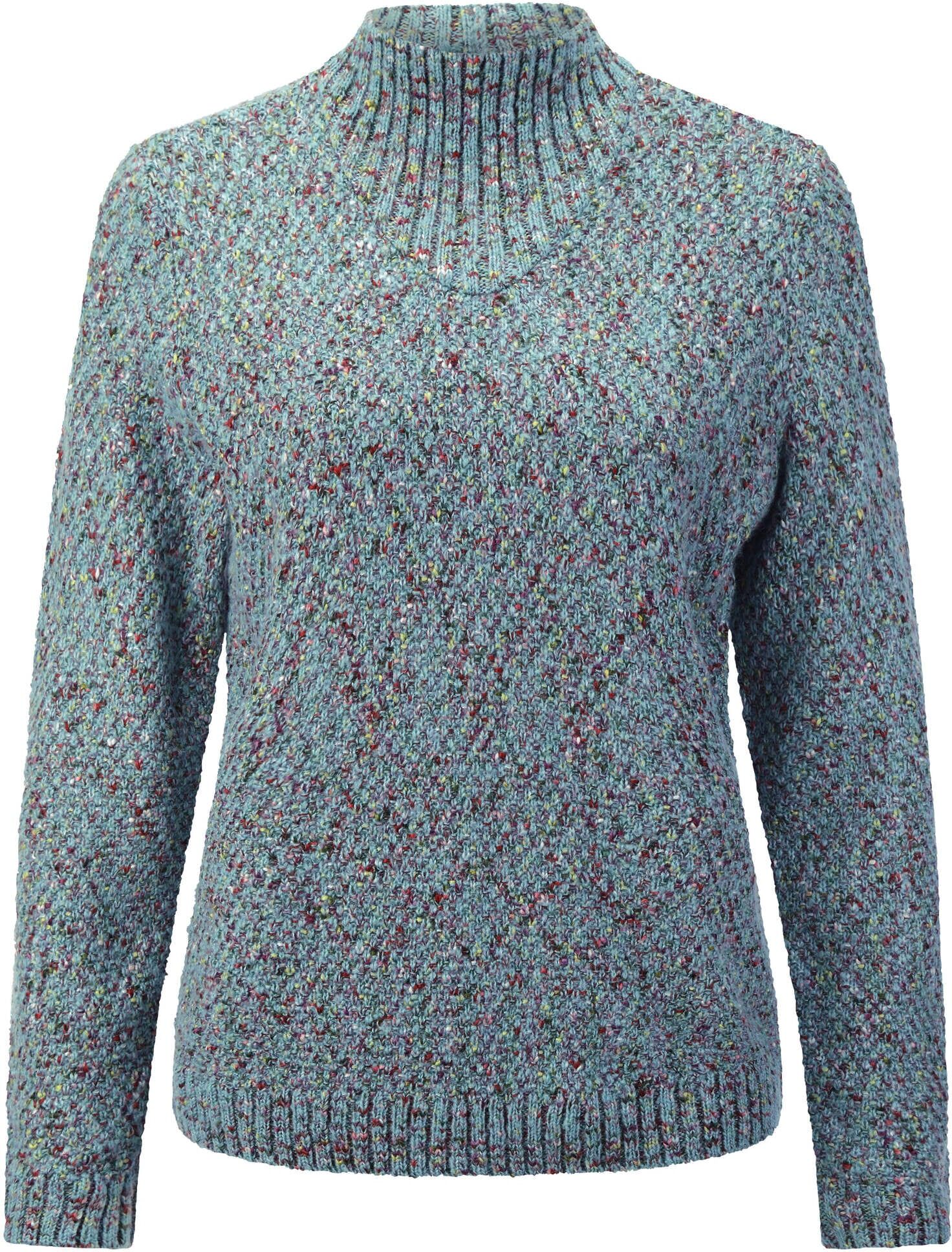 Longpullover WITT "Pullover Stehkragenpullover mit weichem Tragegefühl", Damen, Gr. 54, blau (ozean, meliert), Basic, Pullover Longpullover