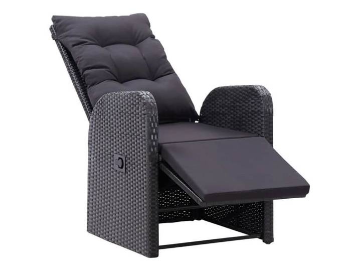 GAR'S Chaise inclinable de jardin et coussin Résine tressée Noir Noir(2315)