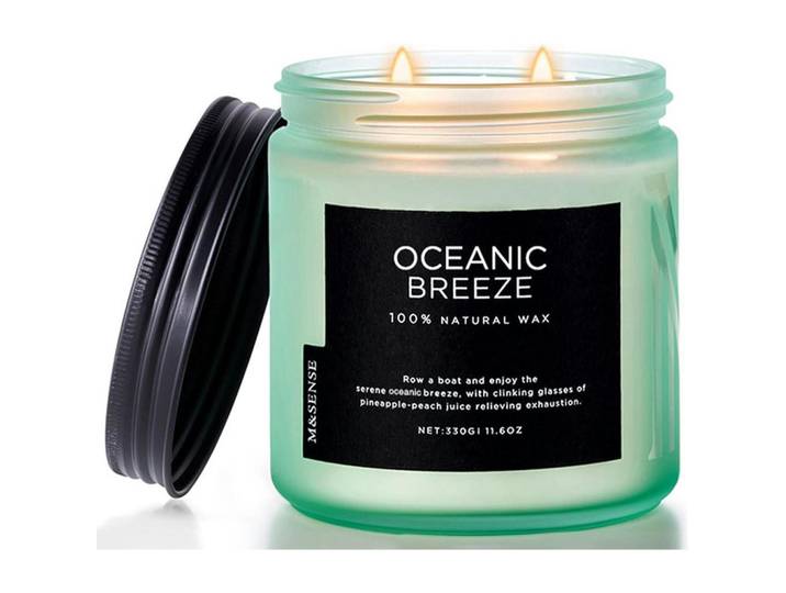 Duftkerze Oceanic Breeze Soja 330g 70h Brenndauer, Petrol, Paraffin, 9.5 cm, Dekoration, Kerzen & Kerzenhalter, Duftkerzen