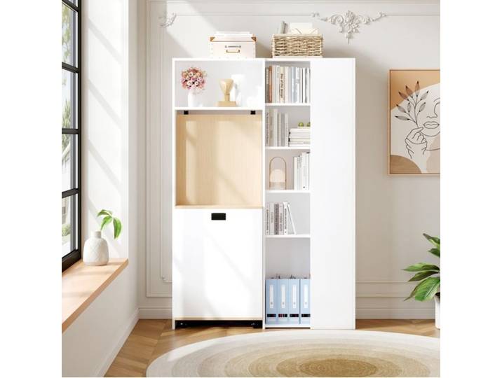 Bureau d'Angle Multimédia Blanc MDF FloraGrace Bureau Informatique Étudiant Prises EU + USB intégrées