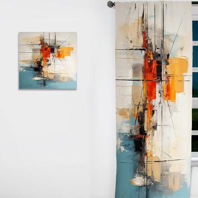 DESIGN ART Designart - Teal Orange Bold Energy IV - Dams Curtain - Blackout Abstract Curtain - 1 Panel