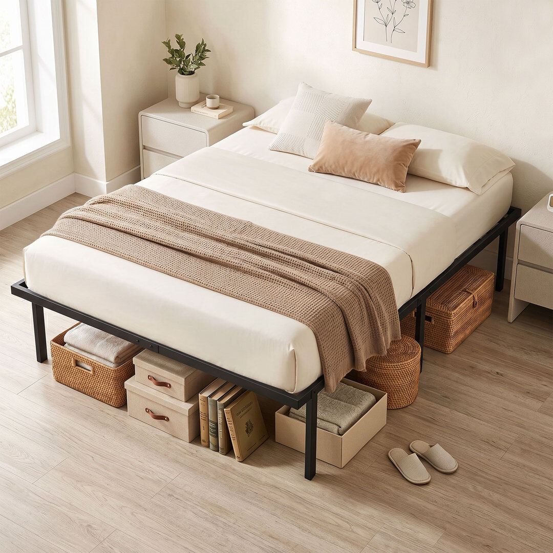 Rio HOMCOM 4ft6 Double Bed Frame with Underbed Storage, No Box Spring Needed Black 35.5cm H X 190.5cm W X 190.5cm L