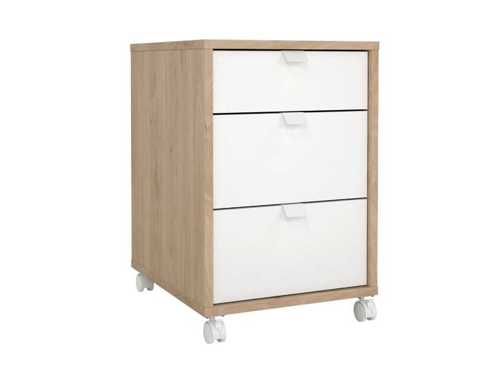 P & B Rollcontainer, Weiss, Eichefarben, Holzwerkstoff, Holzoptik, 3 Schublade(n) Schubladen, 40.8x60.8x48.2 cm, Büromöbel, Container, Rollcontainer