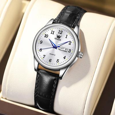 Inspire Select OLEVS Elegance Waterproof Stainless Steel Women's Quartz Watch black Leather White