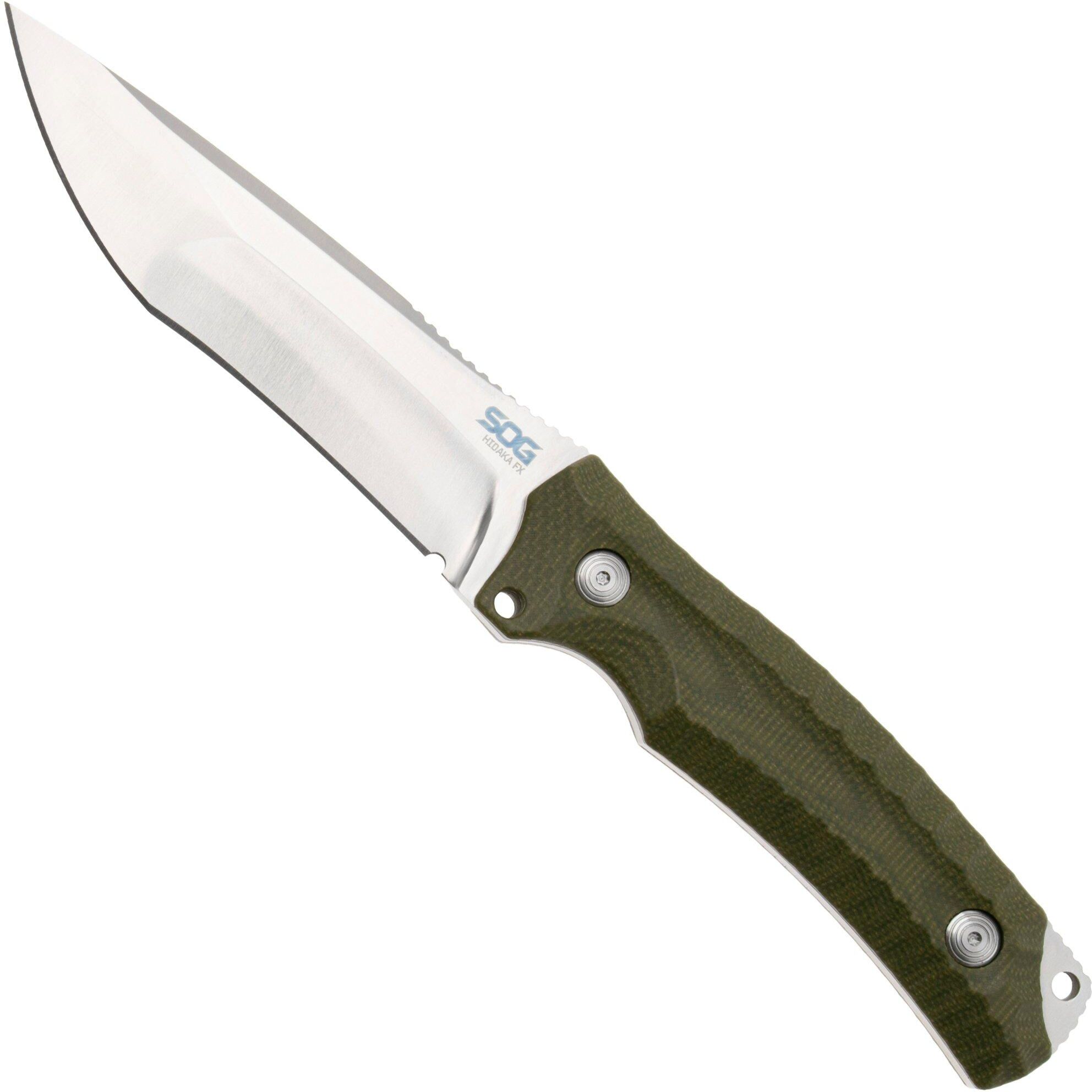 SOG Hidaka FX 17-27-01-57 Satin CPM 3V, Green Micarta coltello fisso, Kiku Matsuda design