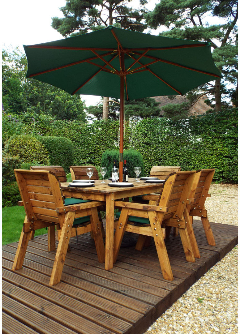Union Rustic Faulkner 6 - Person Wood Patio Dining Set with Rectangular Table , Cushions Included Green 6