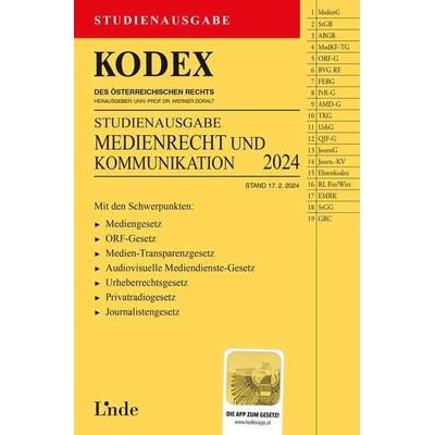 KODEX Studienausgabe Medienrecht und Kommunikation, Taschenbuch von Meinhard Ciresa, Linde, 978-3-7073-4988-7