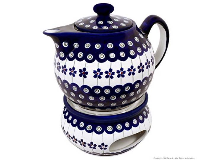 Original Bunzlauer Keramik Teekanne mit Stövchen 1.00 Liter im Dekor 166a
