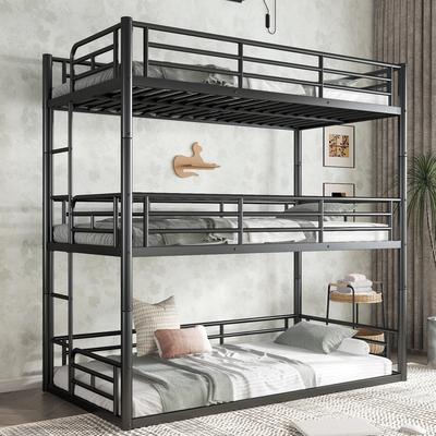 GREATPLANINC Heavy Duty Metal Triple Bunk Bed with Safety Guardrails Ladders
