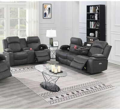 Esofastore Power Motion Sofa Set 2pc Cup Holders Adjustable Headrest Charcoal Finish