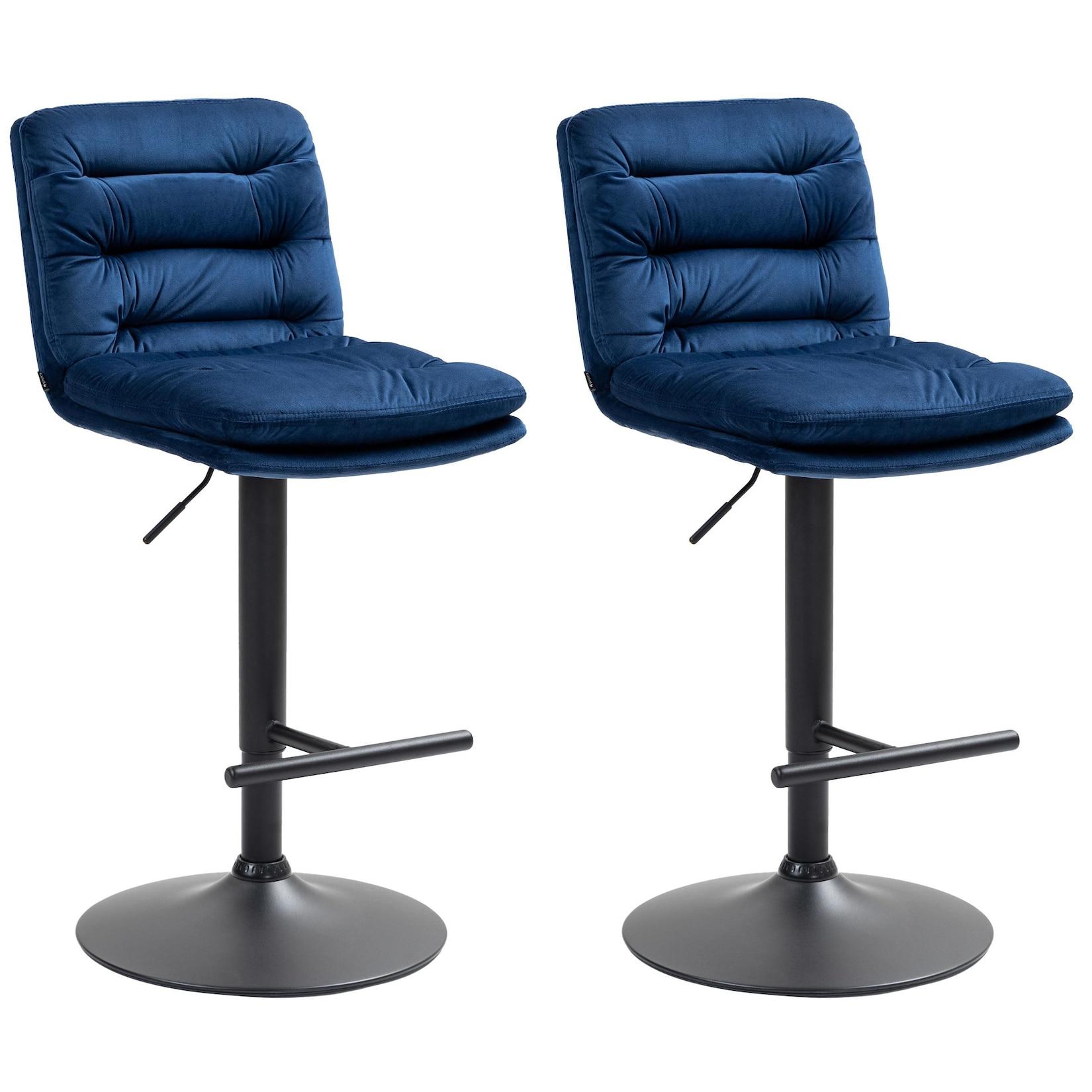 CLP 2er Set Barhocker Damar Samt schwarz - Farbe: blau, Gestellfarbe: schwarz
