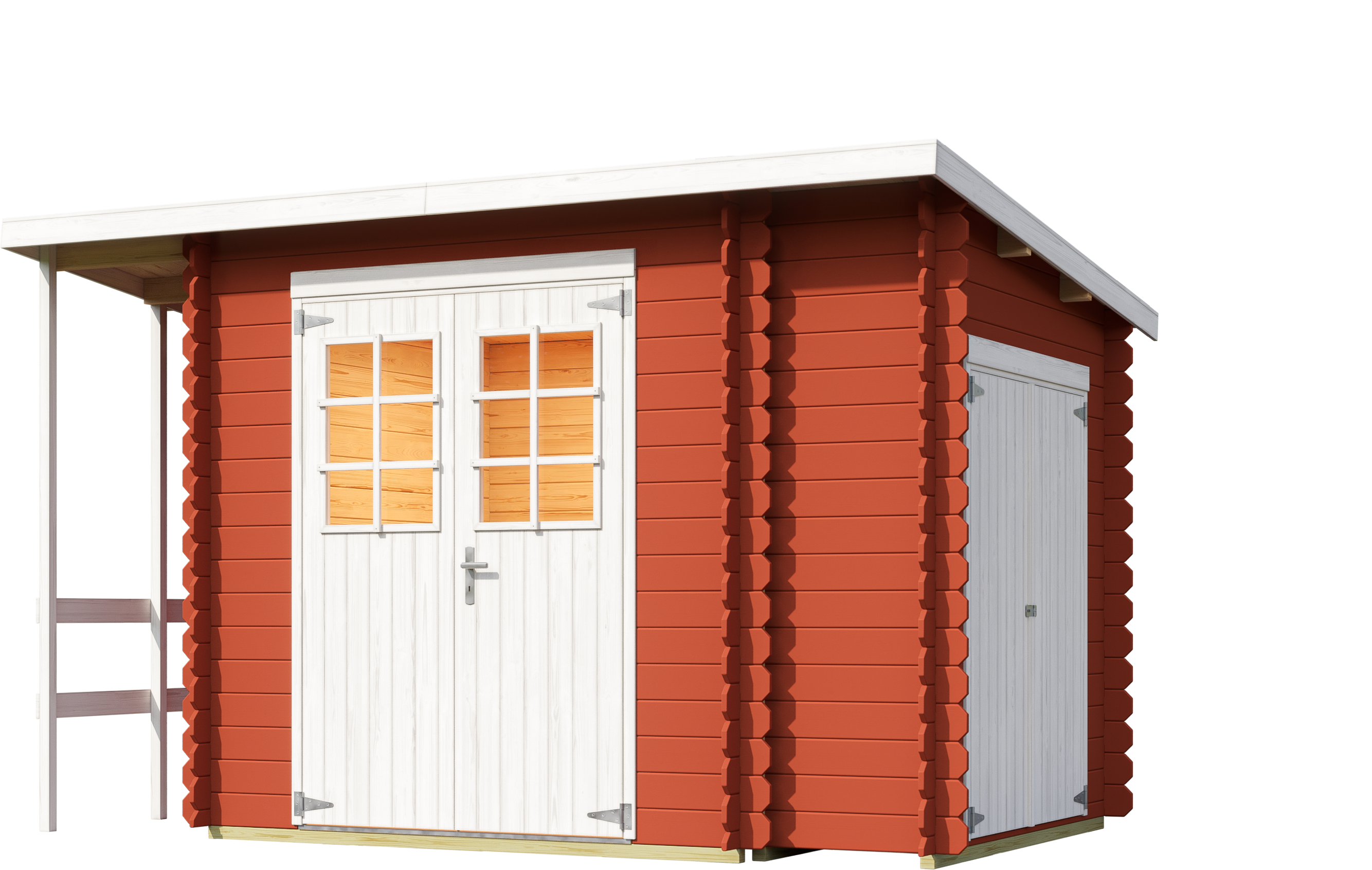 Gartenhaus NORDIC HOLZ "Vilano 3", rot (schwedenrot), ohne Fußboden, ohne Dacheindeckung, Massivholz, Gartenhäuser, Gartenhaus, mit 3 getrennten Bereiche