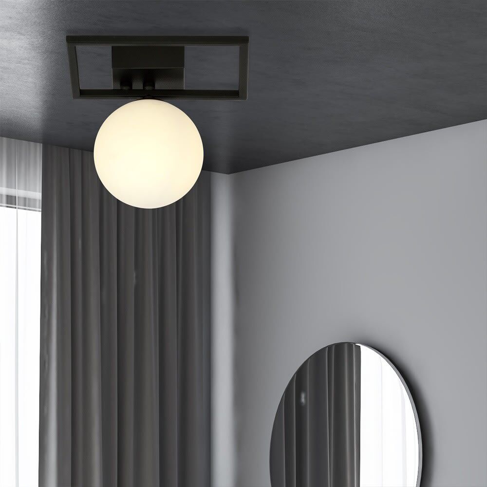 Wonderlamp Plafonnier avec structure métallique rectangulaire et sphère blanche Noir 20x21cm
