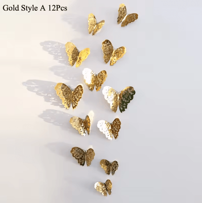 Inspire Picks 3D Mirror Butterfly Wall Stickers DIY Decorative Wall Art Set 12pcs Gold A