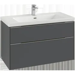 Villeroy & Boch Subway 3.0 Waschbeckenunterschrank, LED-Beleuchtung, 2 Auszüge, 973x576x478mm, C570L2AH, Farbe: Front/Korpus: Wine Red, Griff: Wine Red