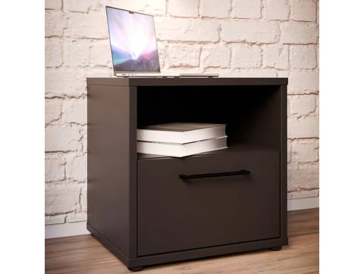 Forte Pittsfield Nachttisch 50 – Schwarz – Nachtkommode fürs Jugend- oder Gamingzimmer, Kinderzimmer, Schlafzimmer, Metallgriffe, 49,8 cm breit x 49,6 cm hoch x 42 cm tief