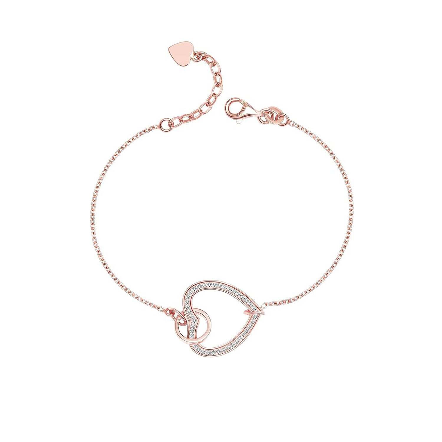 Damesarmband in 925 Sterling Zilver met Roségouden Plating en Hart met Cubic Zirconia BIPU019