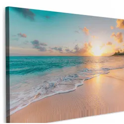 LEINWANDBILD Sonnenuntergang - Strand - Meer - Sommer - Blau Gemälde 60x40 cm