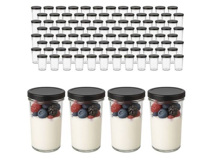 mikken Einmachglas 100x Bechergläser 150 ml Einkochgläser mit Etiketten, (Großpackung, 100er Set), Großpackung