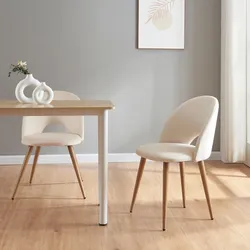 Esszimmerstuhl Karijoki 2er Set Samt Beige/Holzoptik [en.casa]