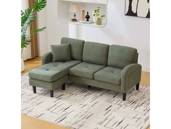 Canapé d'angle modulable - Canapé modulable convertible - 3 places - velours côtelé vert - 166x118x77 cm