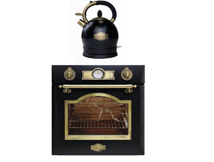 Kaiser Küchengeräte Einbaubackofen EH 6355 Em+WK 2000 Em, mit 1-fach-Teleskopauszug, Retro Elektro Einbau Backofen Autark 60cm 67L 8 Funktionen in Schwarz
