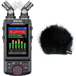 Tascam Portacapture X8 Audio-Recorder mit Windschutz (Handheld, Mehrspurrecorder), Audiorecorder, Schwarz