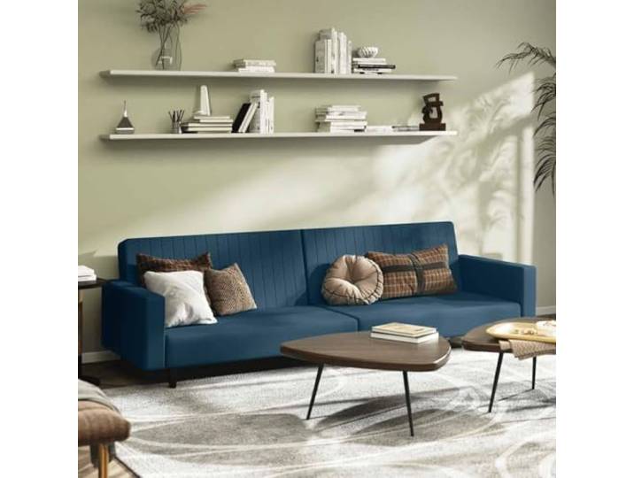 HEFZGDB Schlafsofa 2-Sitzer Blau Samt mit 2-in-1-Funktion als bequemes Sitzmöbel und Doppelbett, robuster Holzrahmen für Stabilität, weicher Veloursbezug, platzsparend für Wohnzimmer