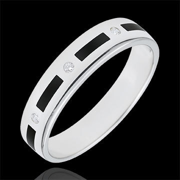 Edenly Trauring DÃ¤mmerschein - Nadelstreifen mit schwarzem Lack - 4 Diamanten