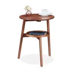 Relaxdays Runder Beistelltisch mit 2 Ablagen Braun