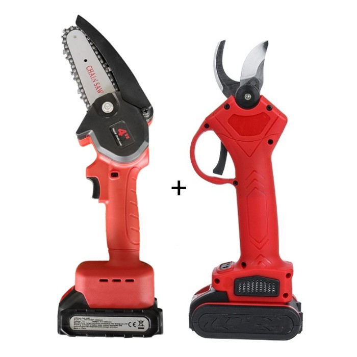 BRENWHIZ 2-delige set met BRENCHIE accu-kettingzaag en WHIZZPRUNER elektrische takkenscharen van Mormark