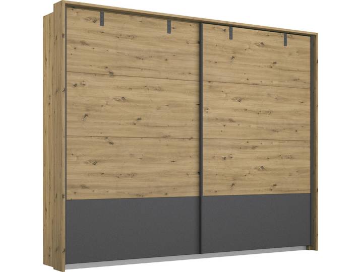 Schwebetürenschrank RAUCH Birmingham , grau (eichefarben artisan, graumetallic), B:233cm H:214cm T:62cm, Holzwerkstoff, Schränke, Schwebetürenschrank, inklusive Passepartout