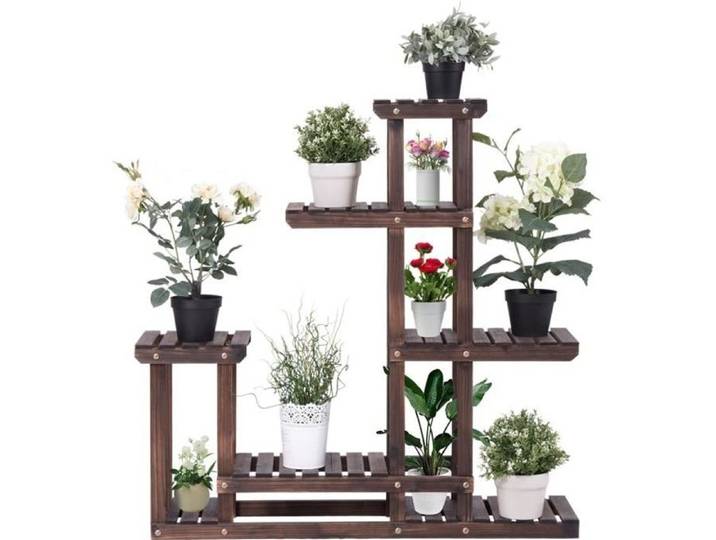 Etagère pour Plantes en Bois Porte-Fleurs 6 Niveaux 95 x 25 x 96 CM Support de Rangement pour Pot de Plantes Marron