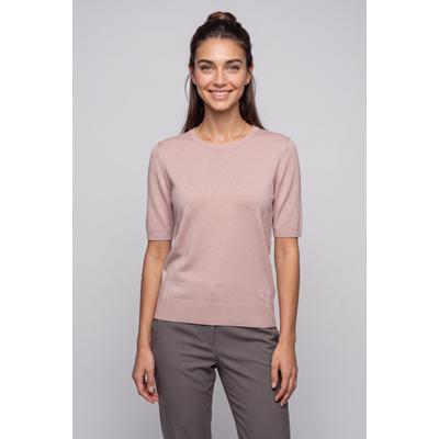 Kurzarmpullover BOSS ORANGE "Fiaffu Premium Damenmode", Damen, Gr. S, rosa (open pink 698), Feinstrick, Obermaterial: 60% Viskose, 35% Polyacryl, 5% Kaschmir, unifarben, regular fit normal, Rundhals, Rippstrickbündchen, Pullover, mit Lochmuster,...
